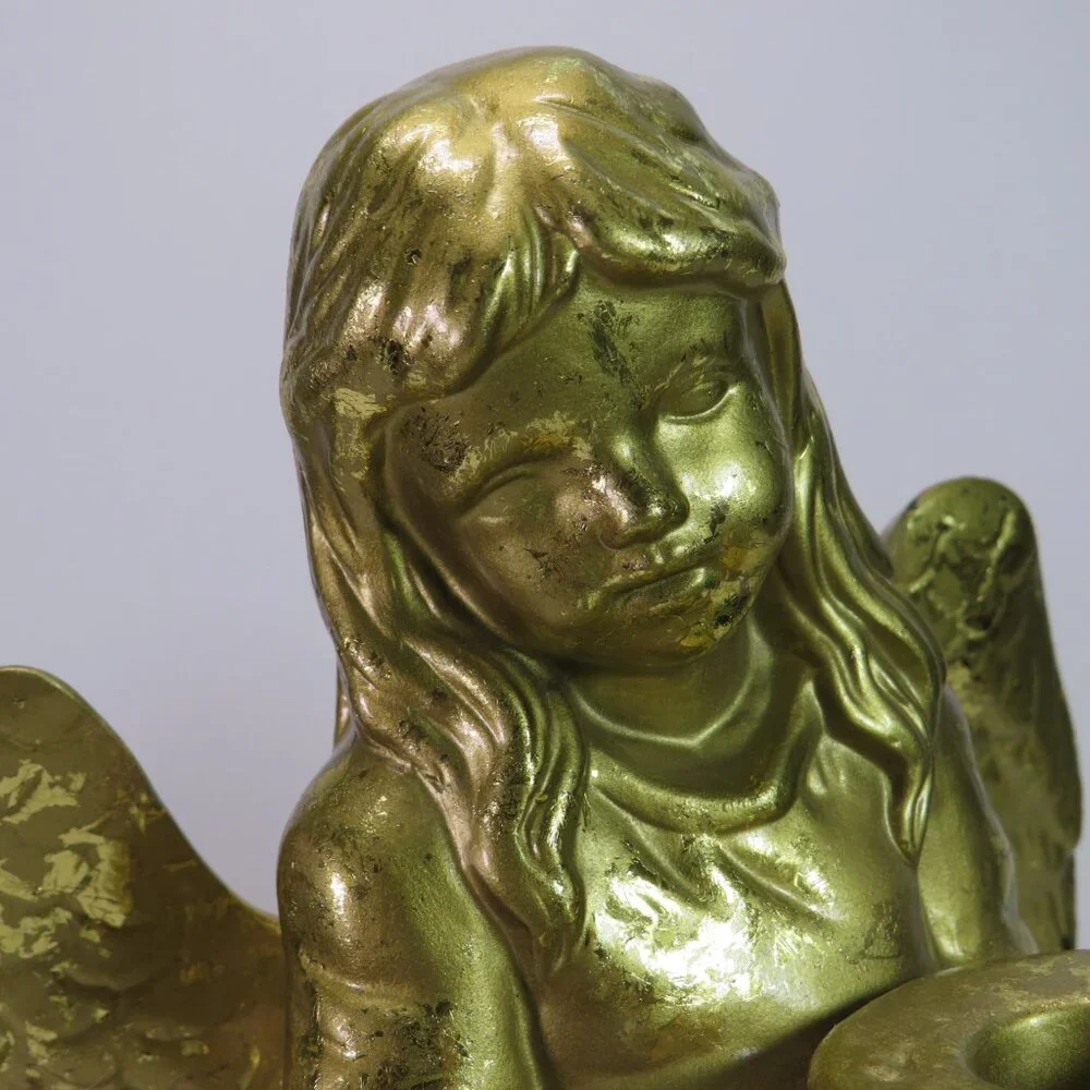 Gold Foil Ceramic Angel with candle holder 12